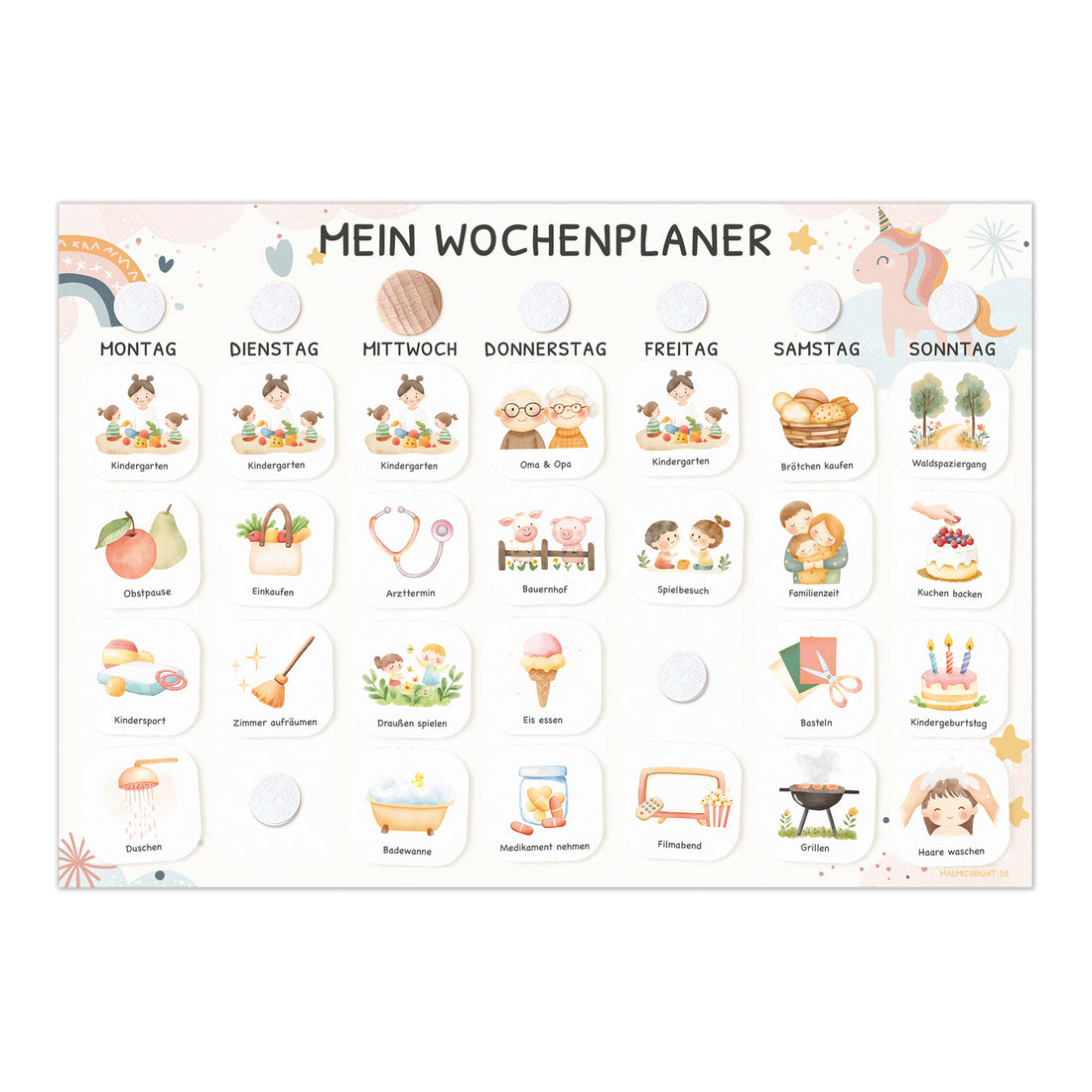 Wochenplaner Kinder inkl. 350 Routinekärtchen - Motiv Einhorn