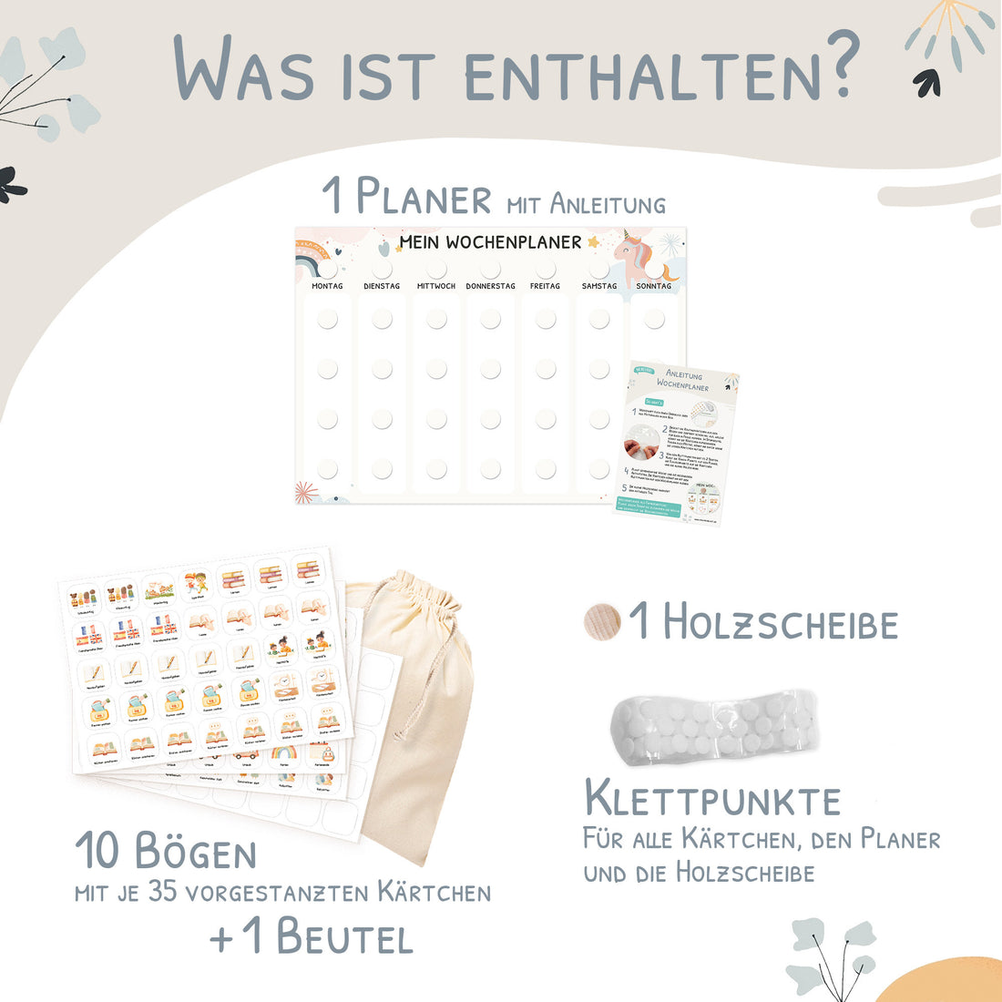 Wochenplaner Kinder inkl. 350 Routinekärtchen - Motiv Einhorn