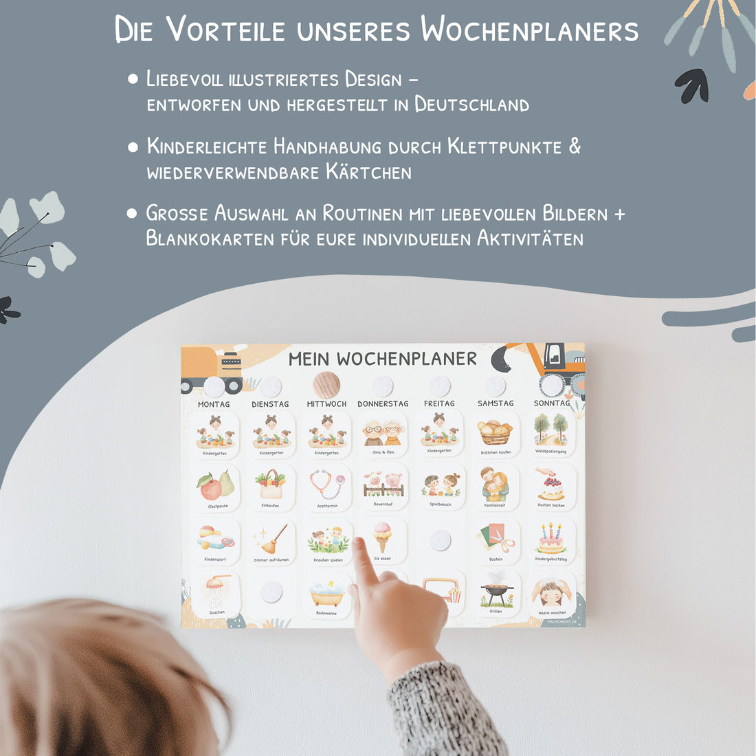 Wochenplaner Kinder inkl. 350 Routinekärtchen - Motiv Bagger