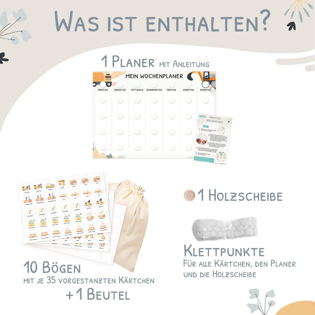 Wochenplaner Kinder inkl. 350 Routinekärtchen - Motiv Bagger