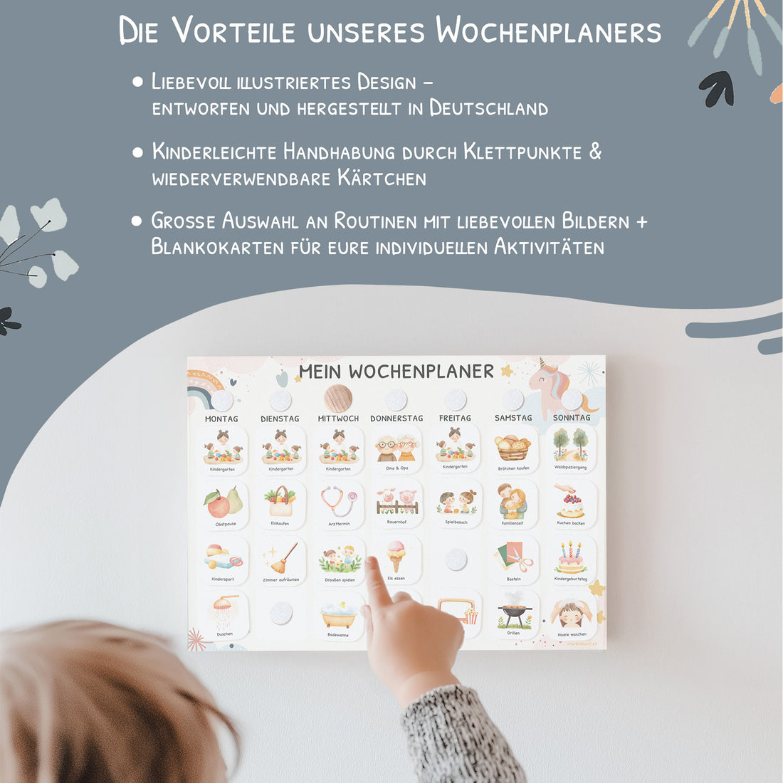 Wochenplaner Kinder inkl. 350 Routinekärtchen - Motiv Einhorn