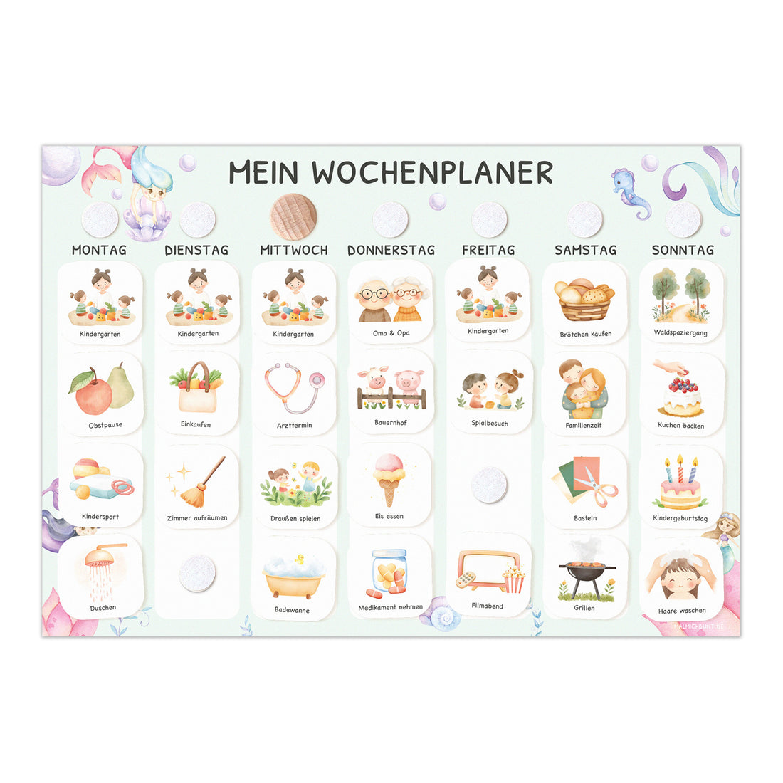 Wochenplaner Kinder inkl. 350 Routinekärtchen - Motiv Meerjungfrau