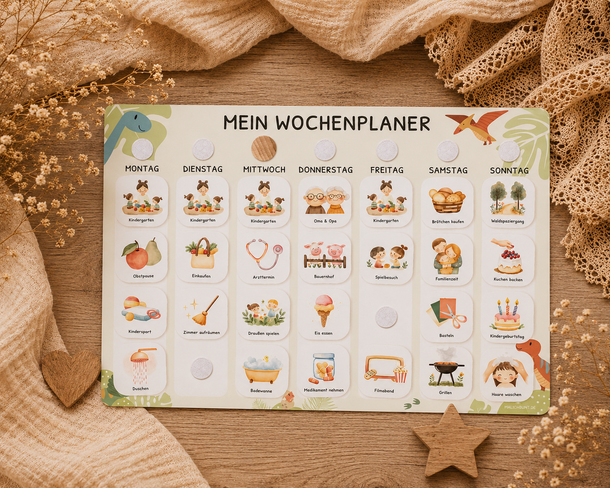 Wochenplaner Kinder inkl. 350 Routinekärtchen - Motiv Dino