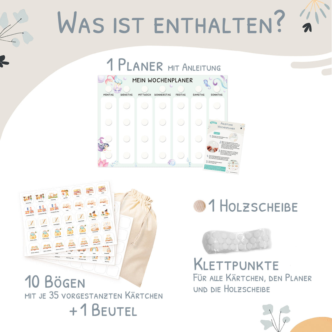 Wochenplaner Kinder inkl. 350 Routinekärtchen - Motiv Meerjungfrau