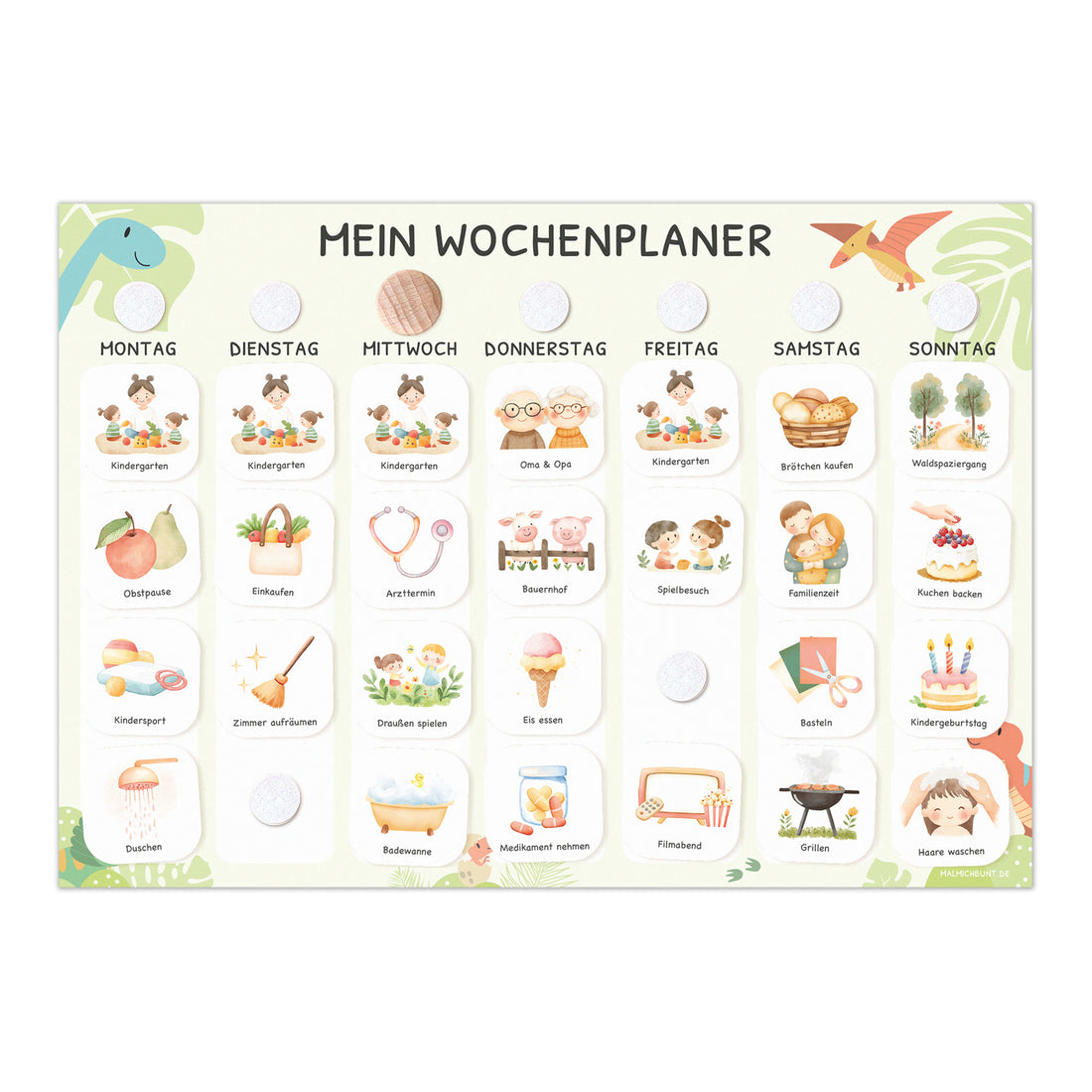 Wochenplaner Kinder inkl. 350 Routinekärtchen - Motiv Dino
